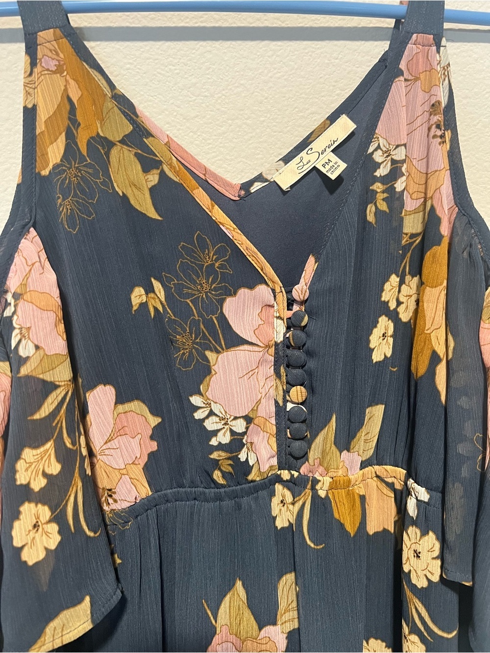 Les Serein Navy Floral Cold-Shoulder Maxi Dress - Picture 4 of 8